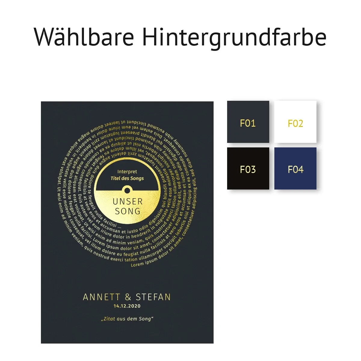 Personalisiertes Kunstdruck Poster mit Heißfolienprägung - Unser Song