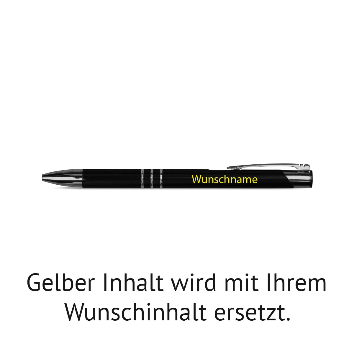 Kugelschreiber Chicago mit Schriftzug Wunschgravur in Schwarz