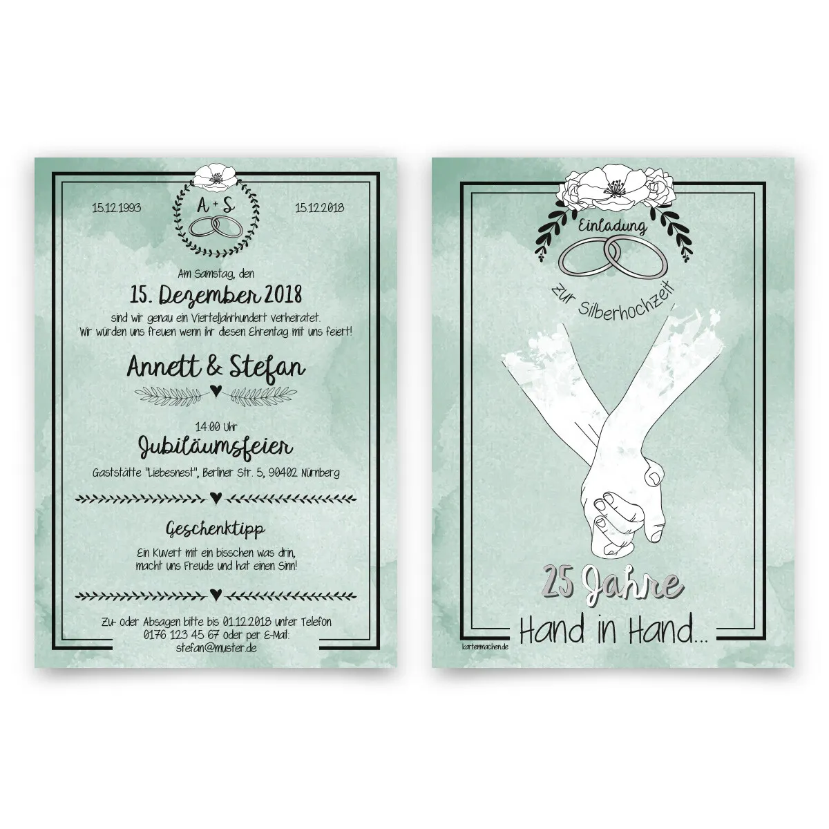 Hochzeitseinladungen Silberhochzeit - Hand in Hand