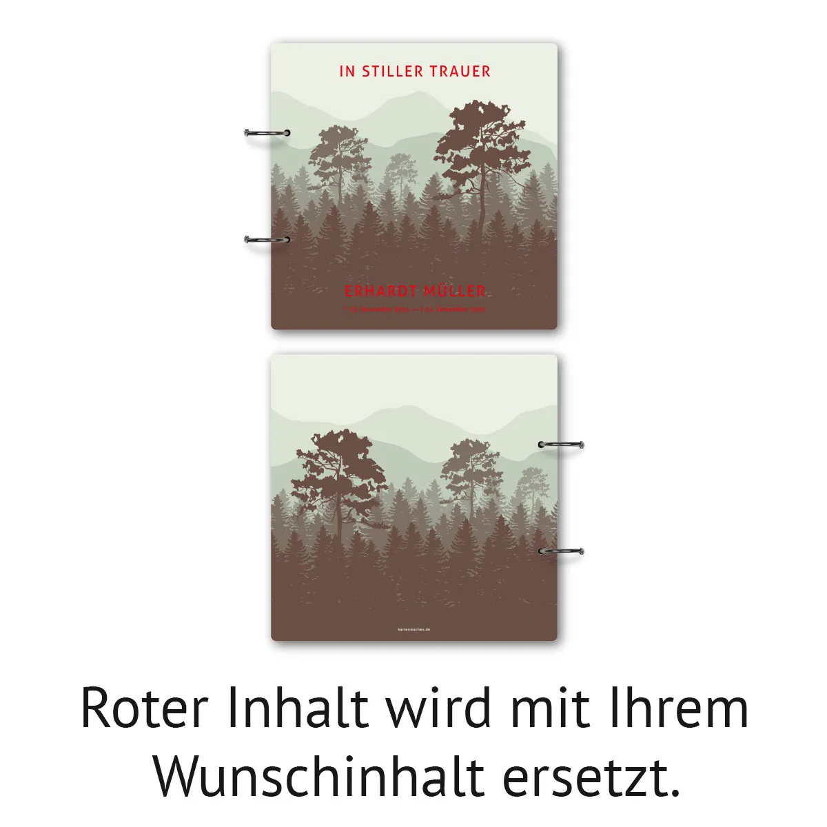 Personalisiertes Kondolenzbuch - stiller Wald Grün und Braun