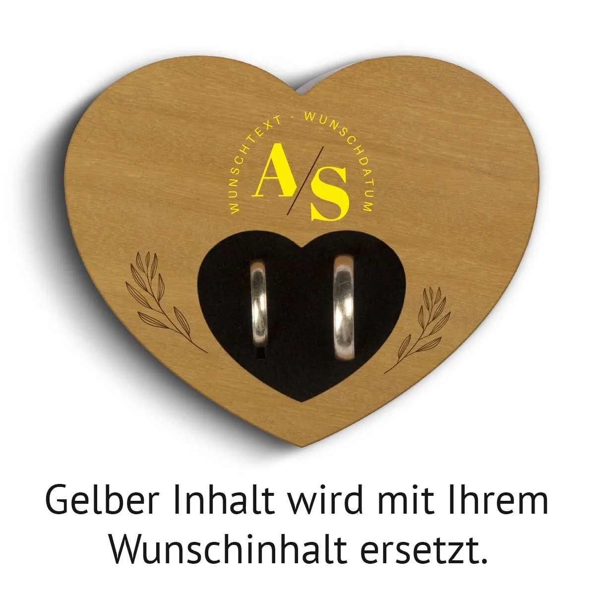 Hochzeit Herz Ringkissen Garapa Holz - Initialen Schnitt