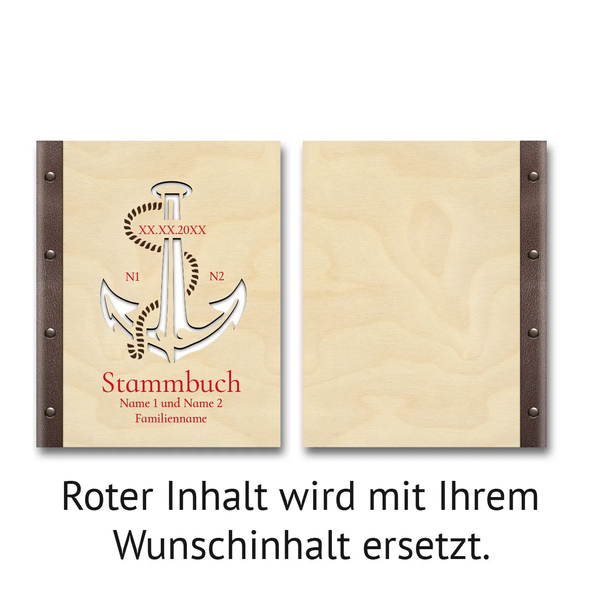 Personalisiertes Stammbuch Birkensperrholz Stammbuchformat - Anker