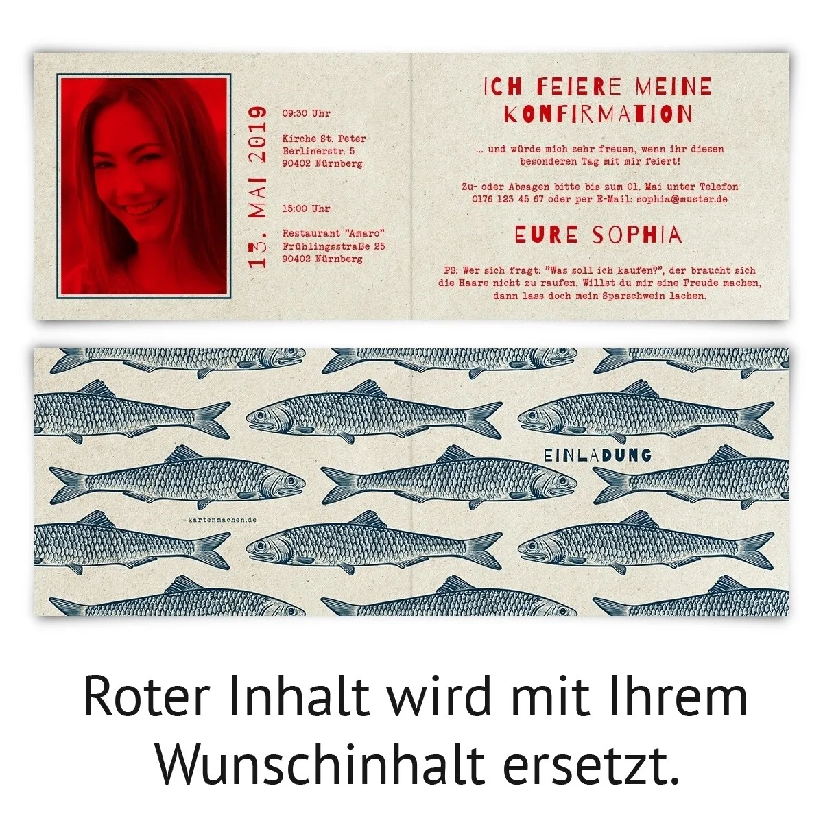 Konfirmation Einladungskarten - Maritim Fische