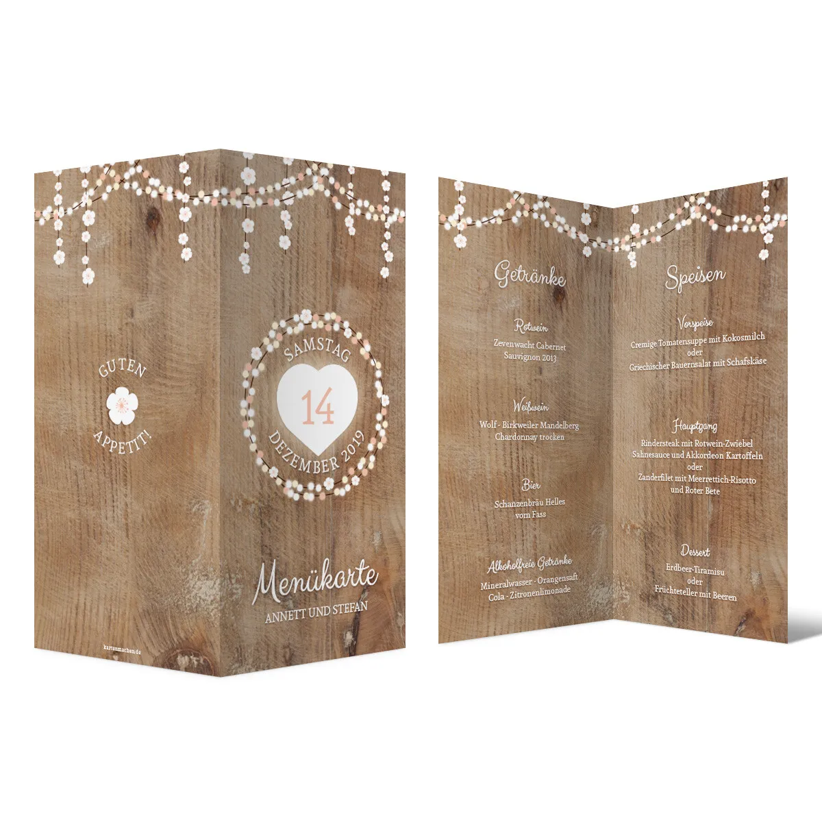 Hochzeit Menükarten - Holz Lichtgirlande