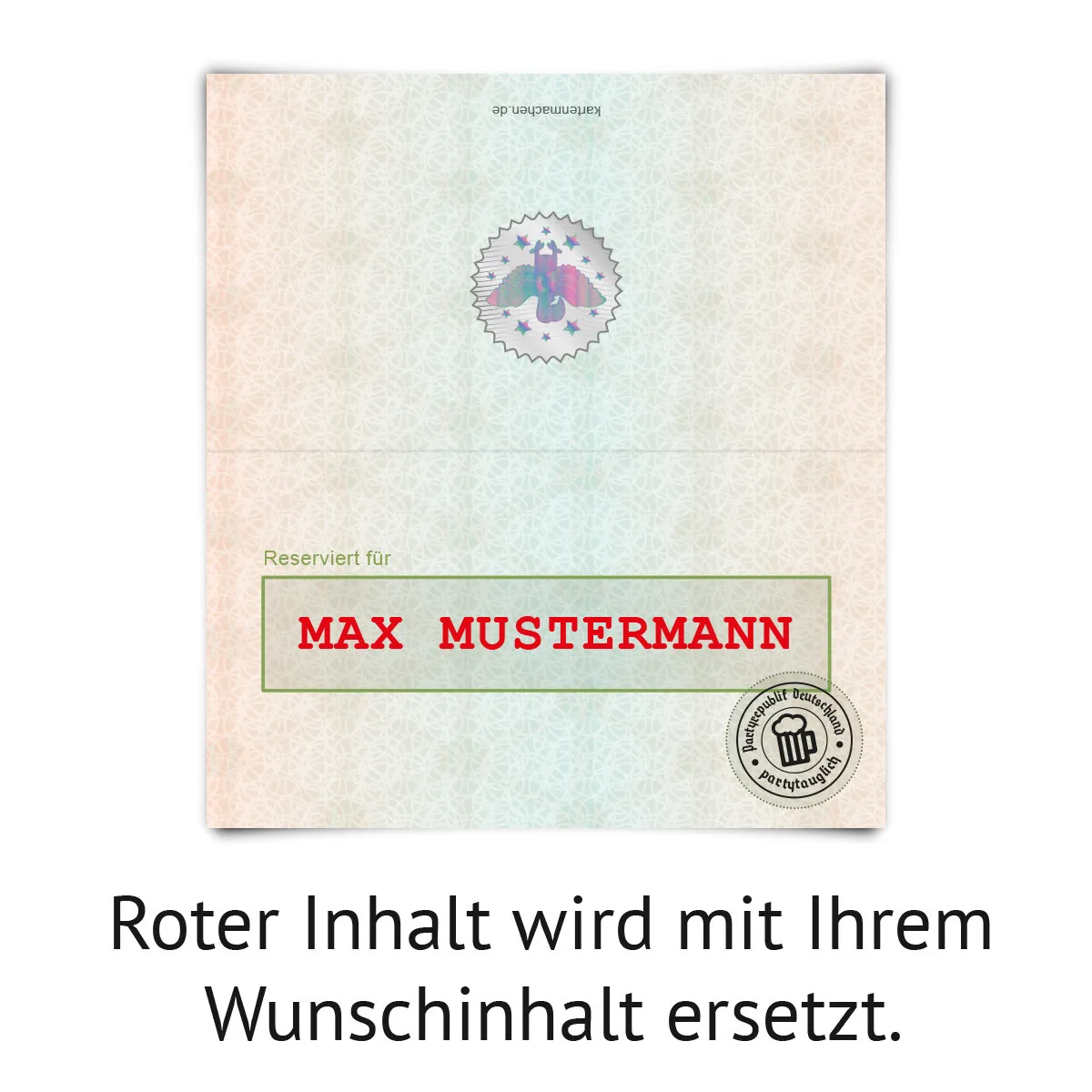 Tischkarten zum Geburtstag - Fahrzeugschein Design