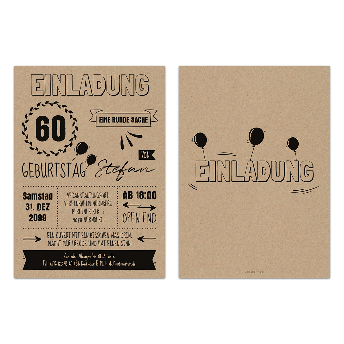 60. Geburtstag Einladungskarten - Vintage Typografie