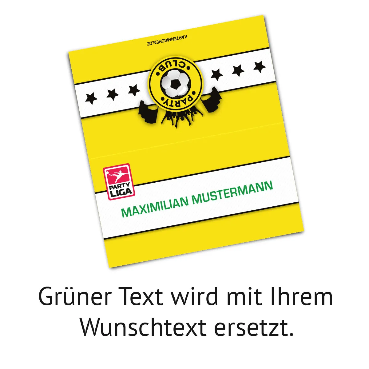 Tischkarten zum Geburtstag - Fussballticket Design in Gelb