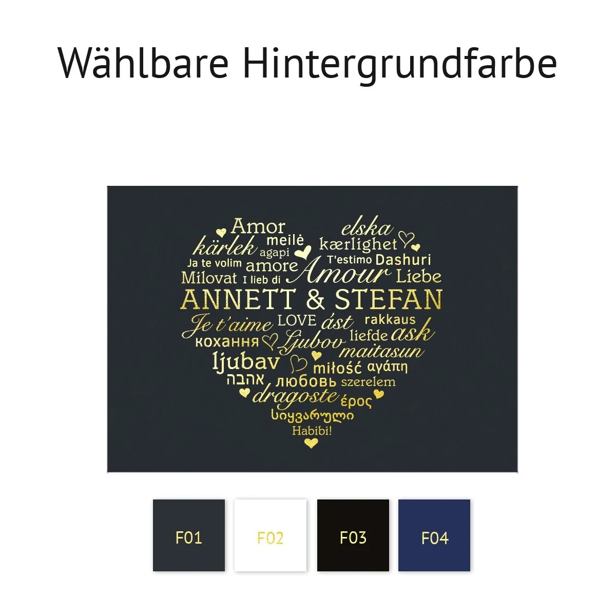 Personalisiertes Kunstdruck Poster mit Heißfolienprägung - Wortwolke Liebe