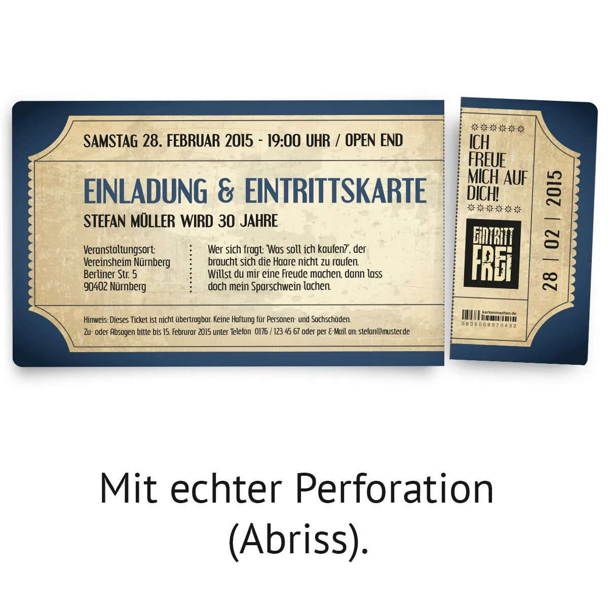 Einladungskarten zum Geburtstag - Vintage in Blau