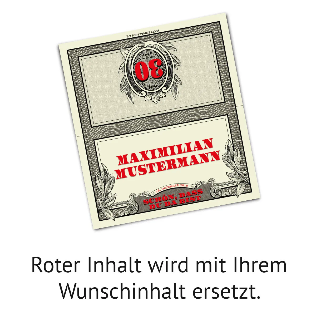 Tischkarten zum Geburtstag - Dollarschein