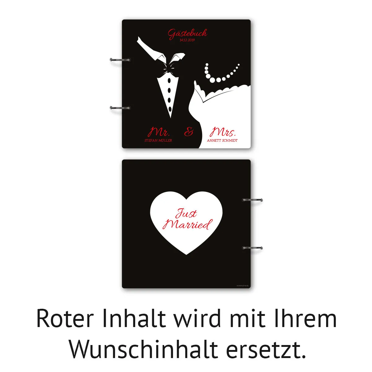 Personalisiertes Holzcover Hochzeit Gästebuch - Mr & Mrs