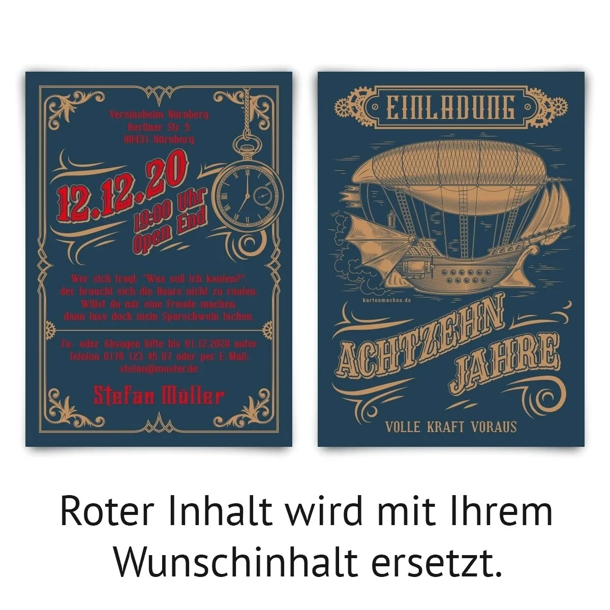 18. Geburtstag Einladungskarten - Steampunk