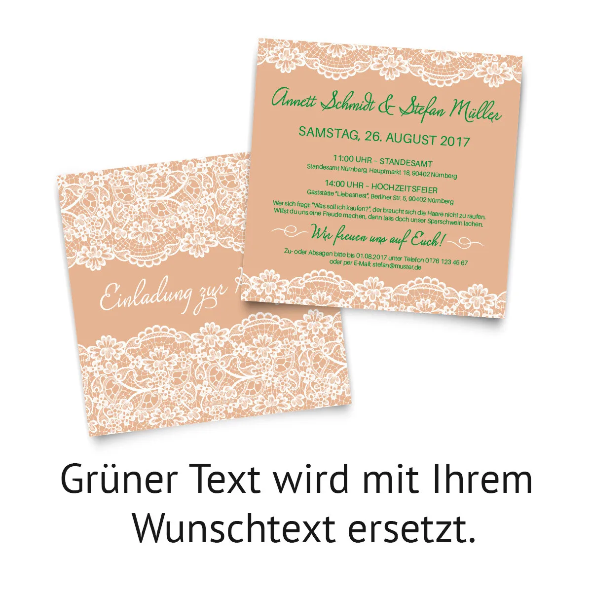 Hochzeitseinladungen - Spitze in Orange / Apricot