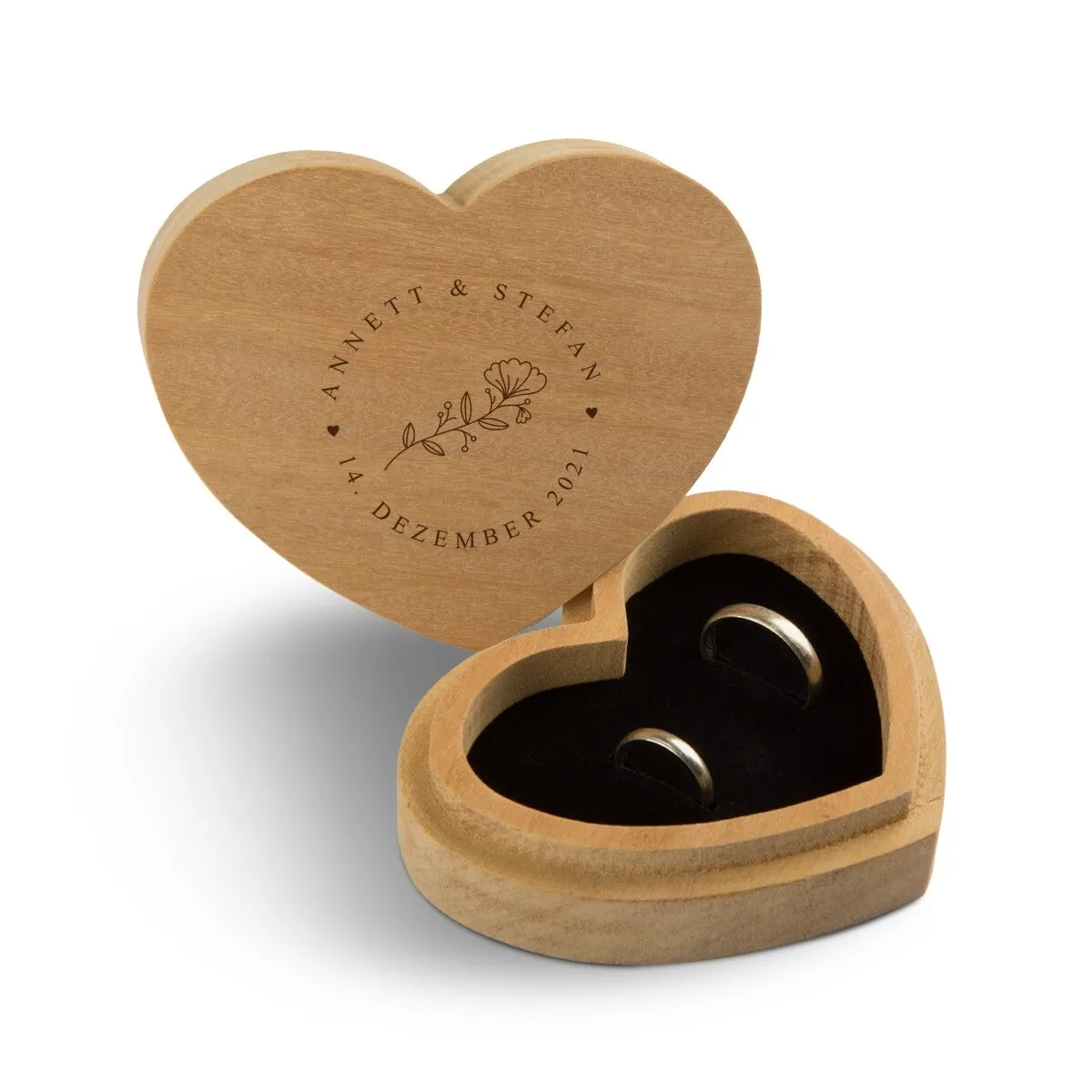 Hochzeit Herz Ringbox Garapa Holz - Blume