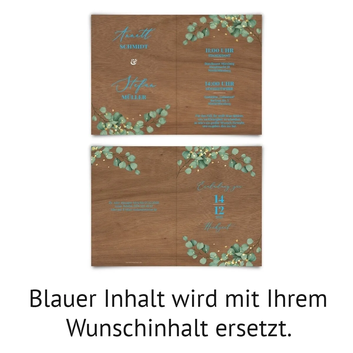 Hochzeitseinladungen Holz-Design - Eukalyptus