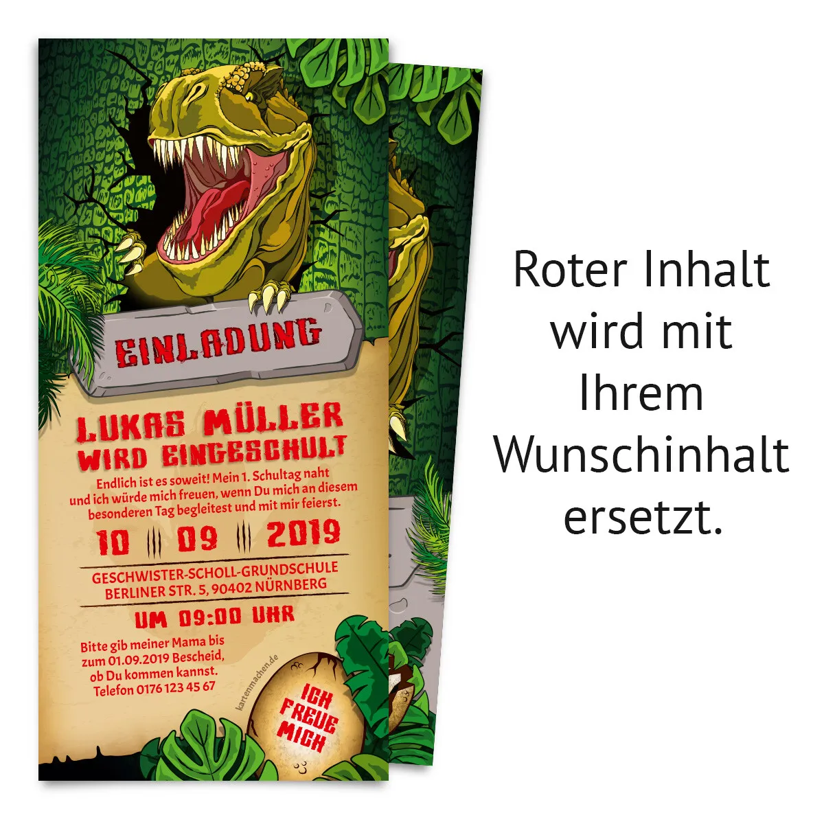 Einschulung Einladungskarten - T-Rex Dinosaurier