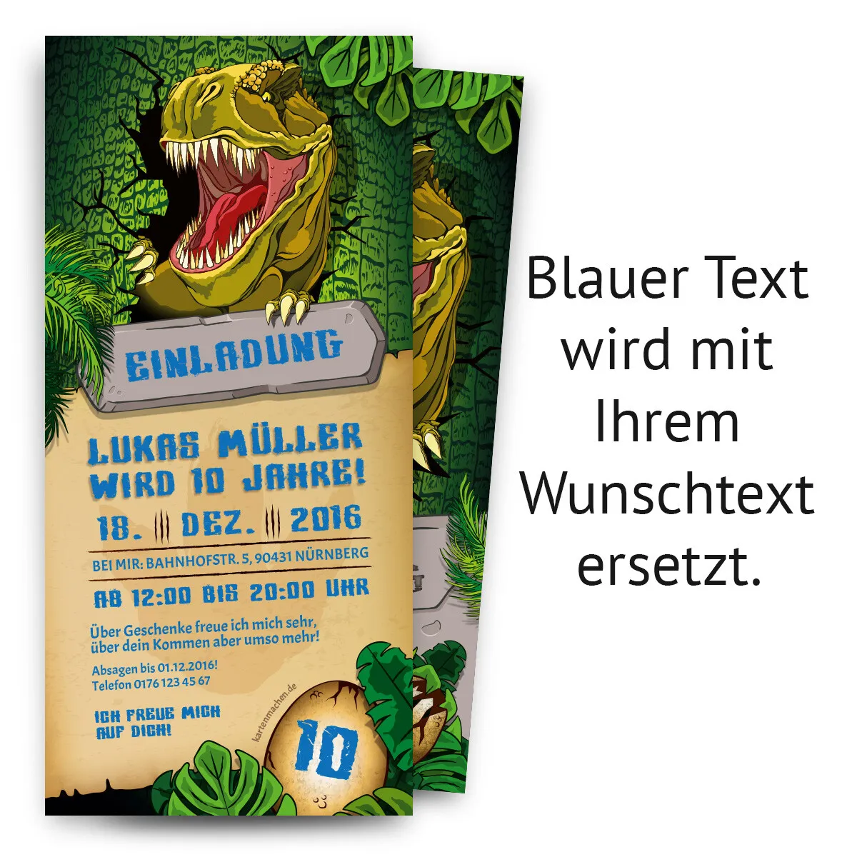 Einladung Kindergeburtstag - T-Rex Dinosaurier