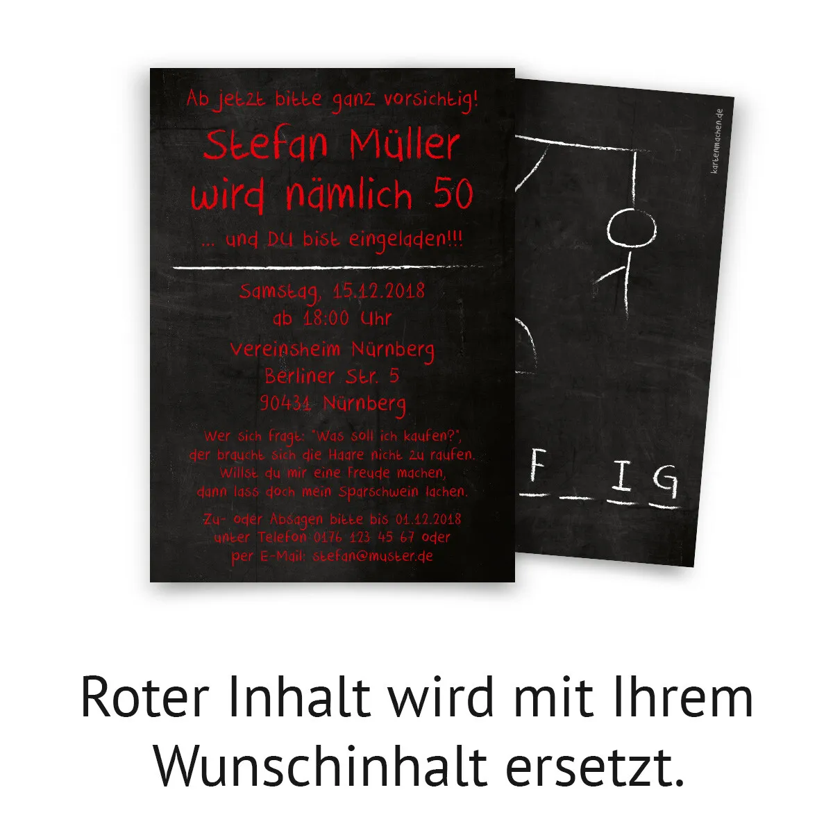 Einladungen runder Geburtstag 50 Jahre - Galgenmännchen