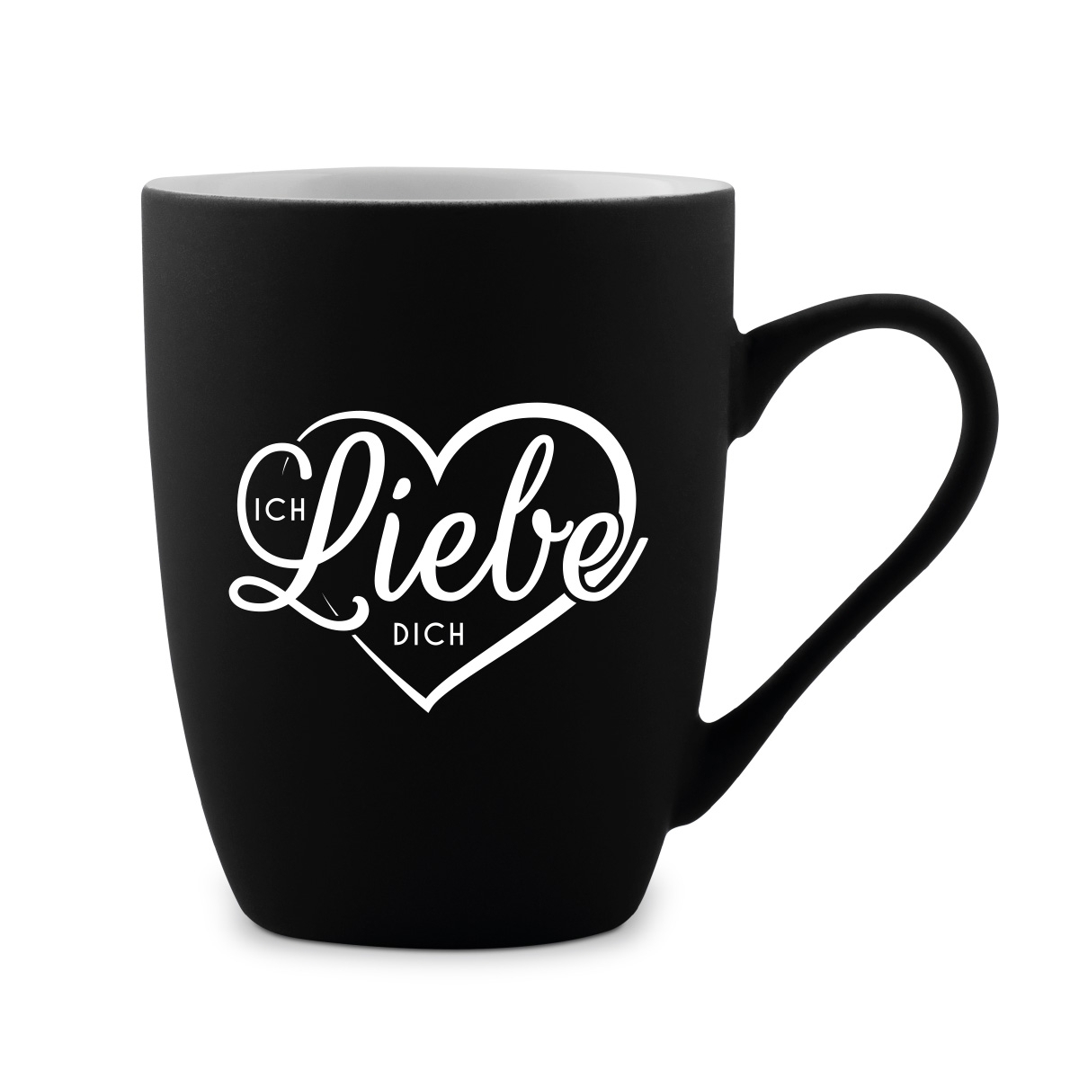 Tasse 300 ml Keramik gummiert Schwarz - Herz Ich Liebe Dich