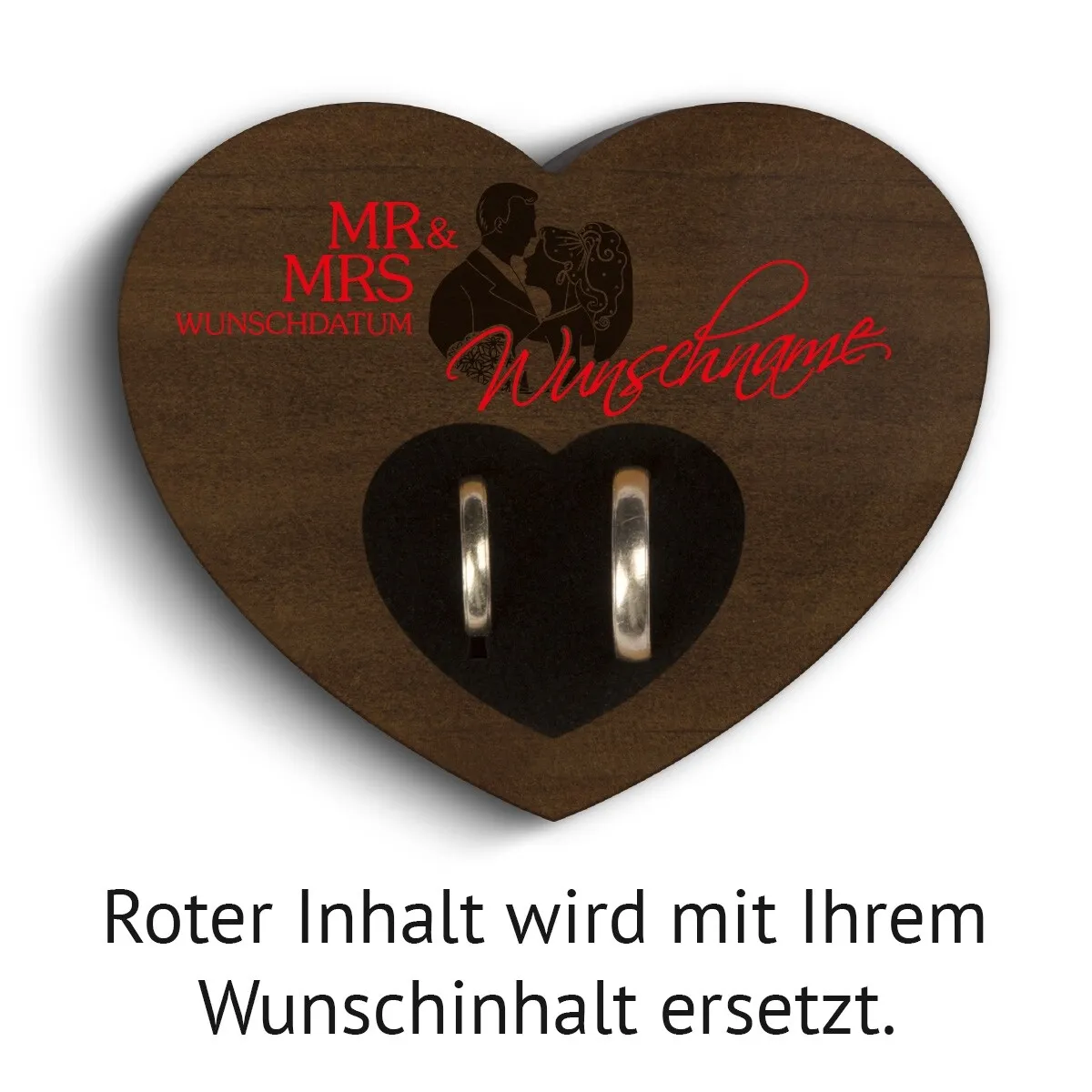 Hochzeit Herz Ringkissen Kebony Holz - Mr & Mrs