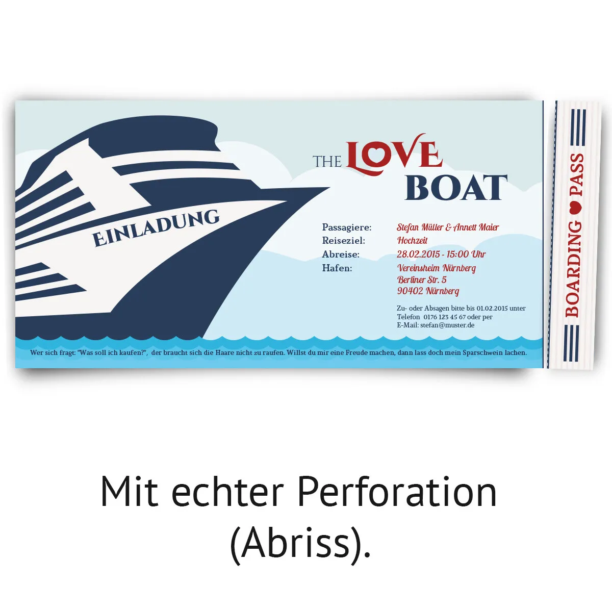 Hochzeitskarten - Kreuzfahrt Ticket