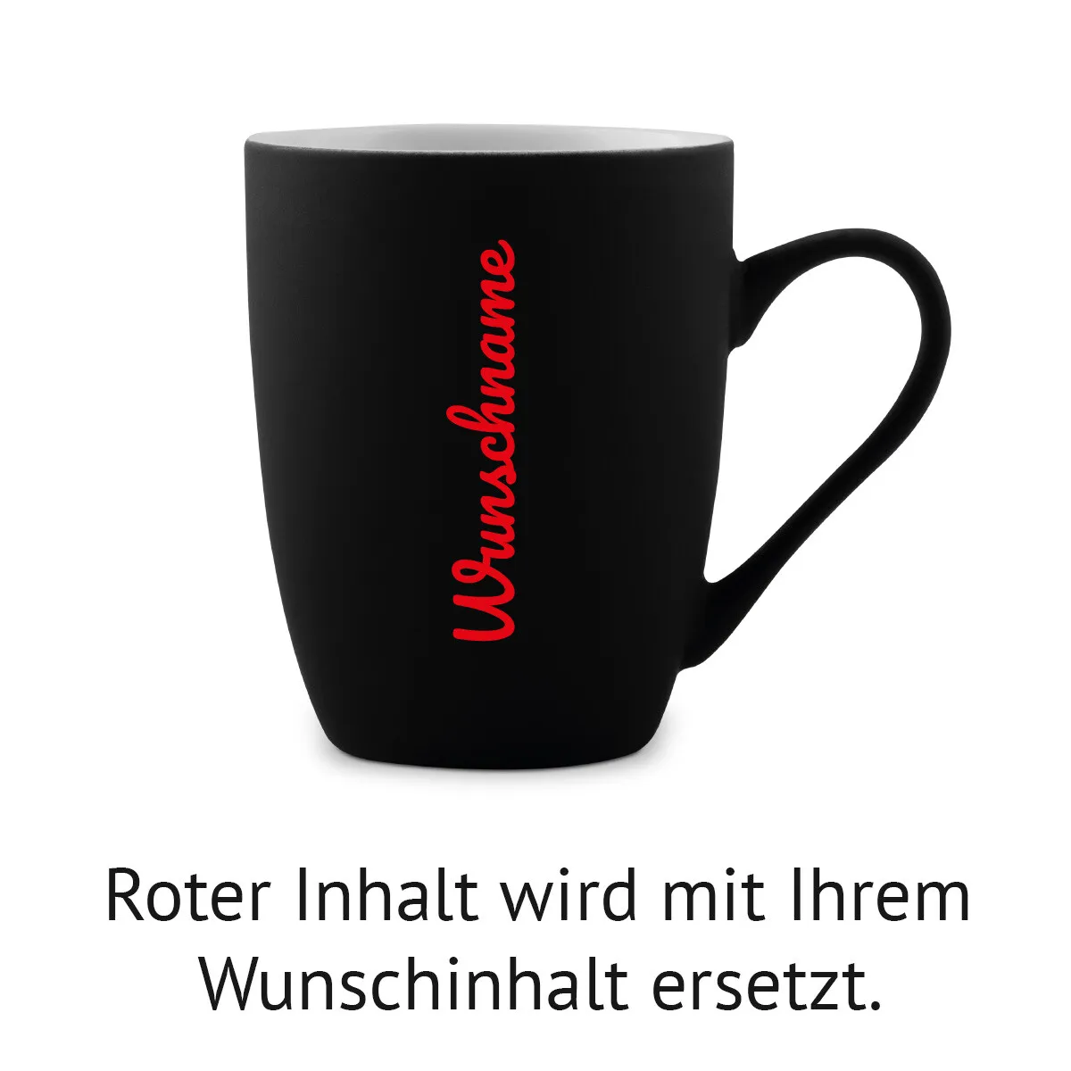 Tasse 300 ml Keramik gummiert Schwarz - Schriftzug Name