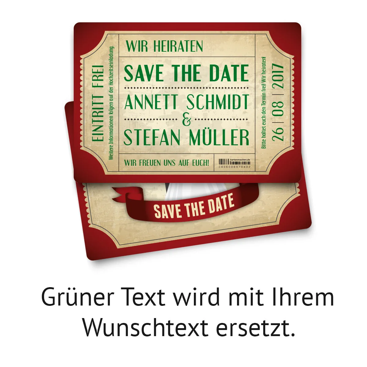 Save the Date Karten zur Hochzeit - Vintage Brautpaar in Rot