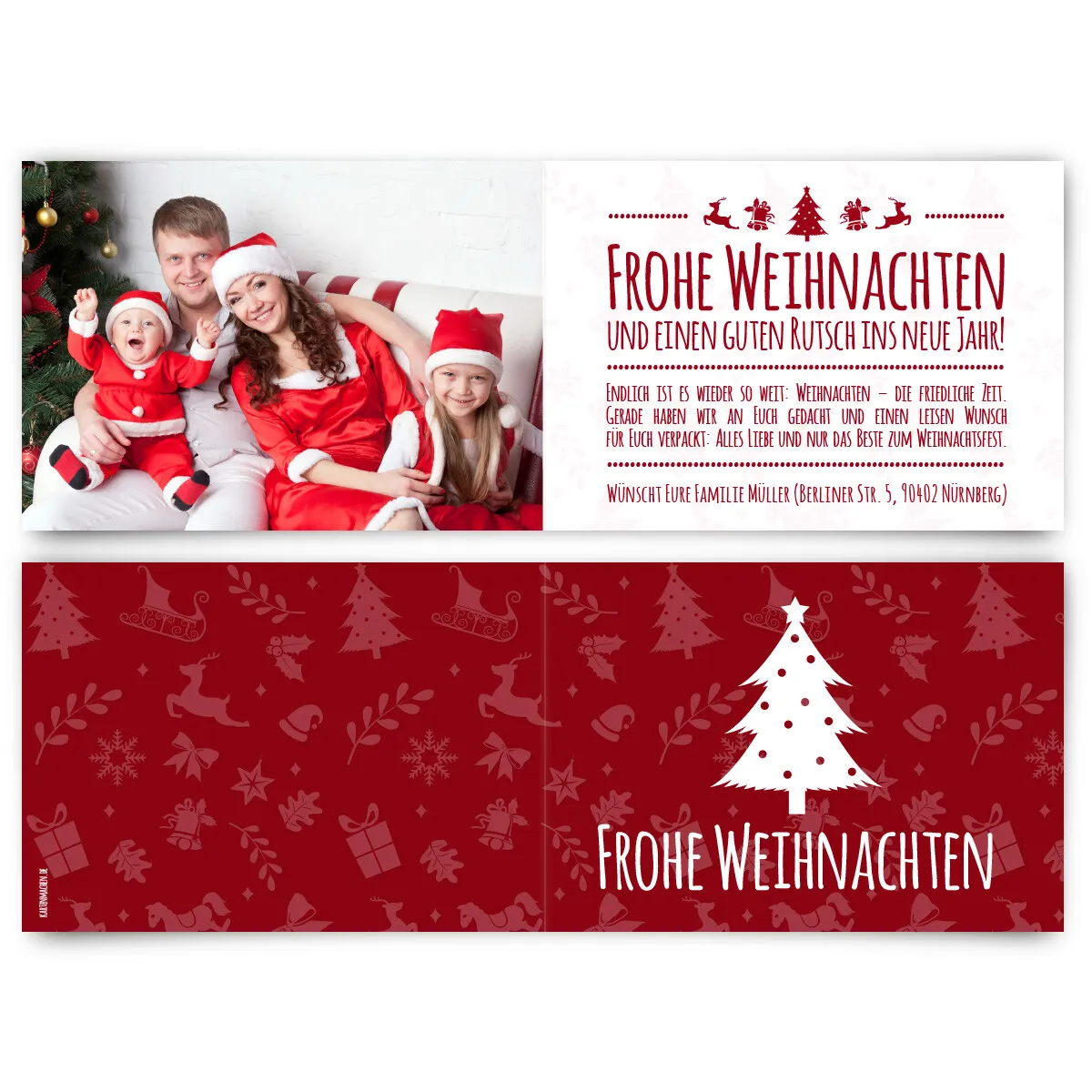 Weihnachtskarten - Fotoklappkarte Weihnachtsbaum in Rot