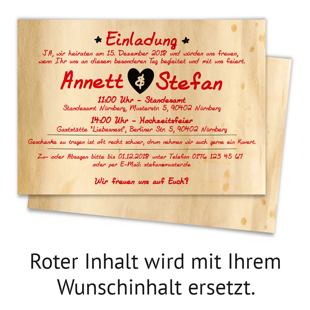 Hochzeitseinladungen - Vintage Flaschenpost