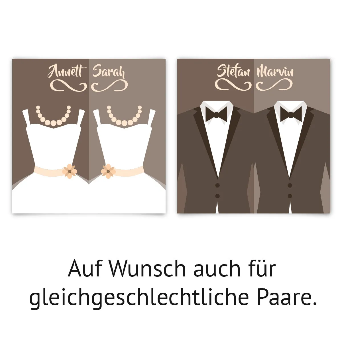 Hochzeitseinladungen - Braut und Bräutigam Altarfalz in Braun