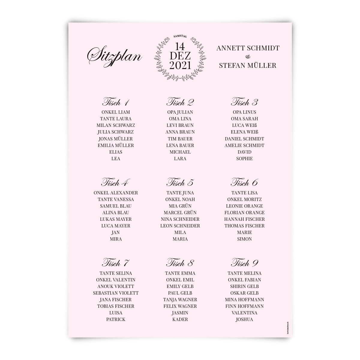 Hochzeit Sitzplan Plakat - Rosa Chic