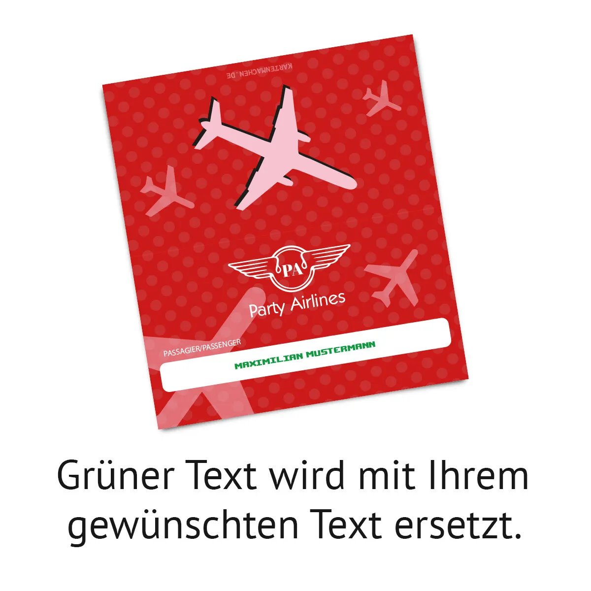 Tischkarten individuell - Flugticket in Rot