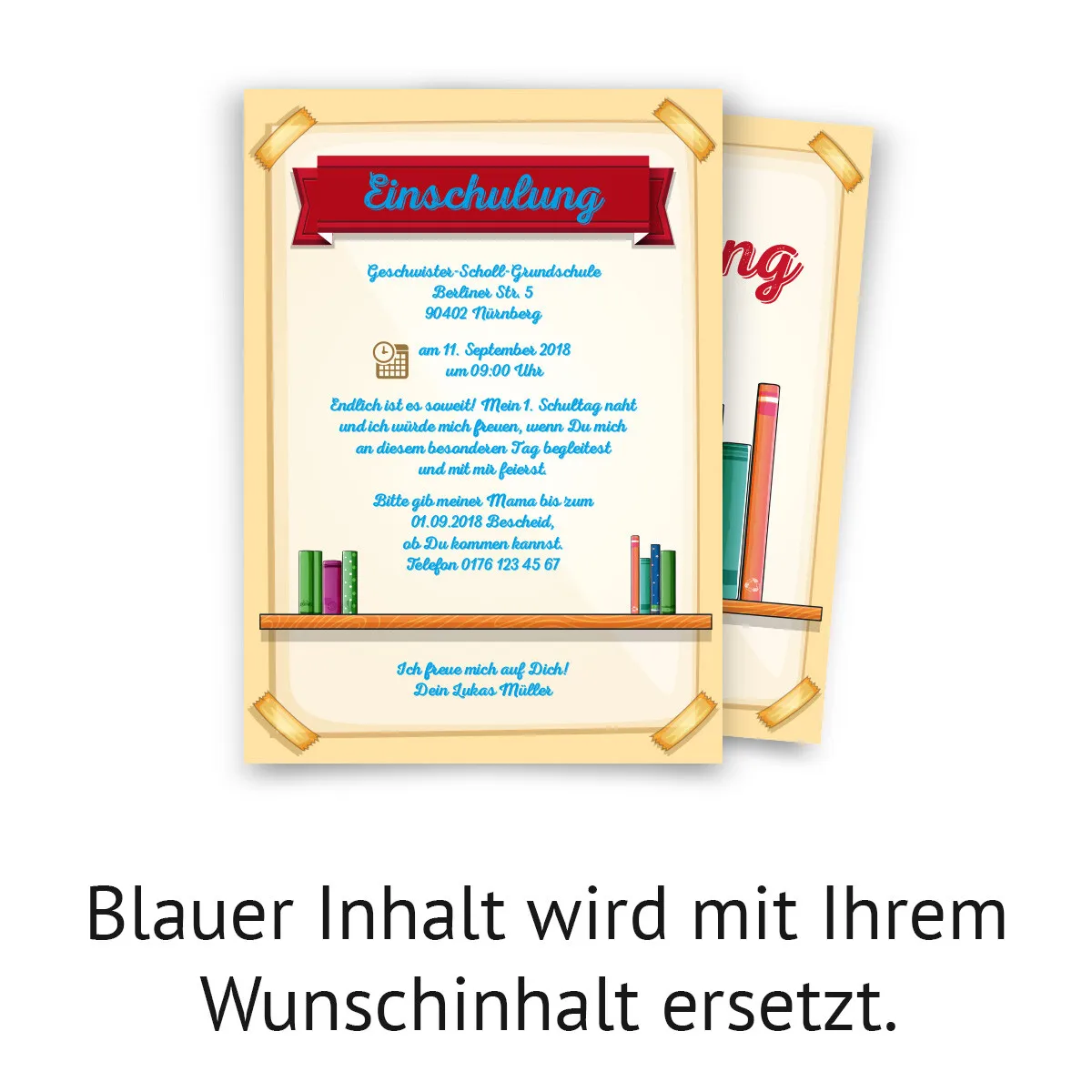 Einladung Einschulungskarten - Bücherregal