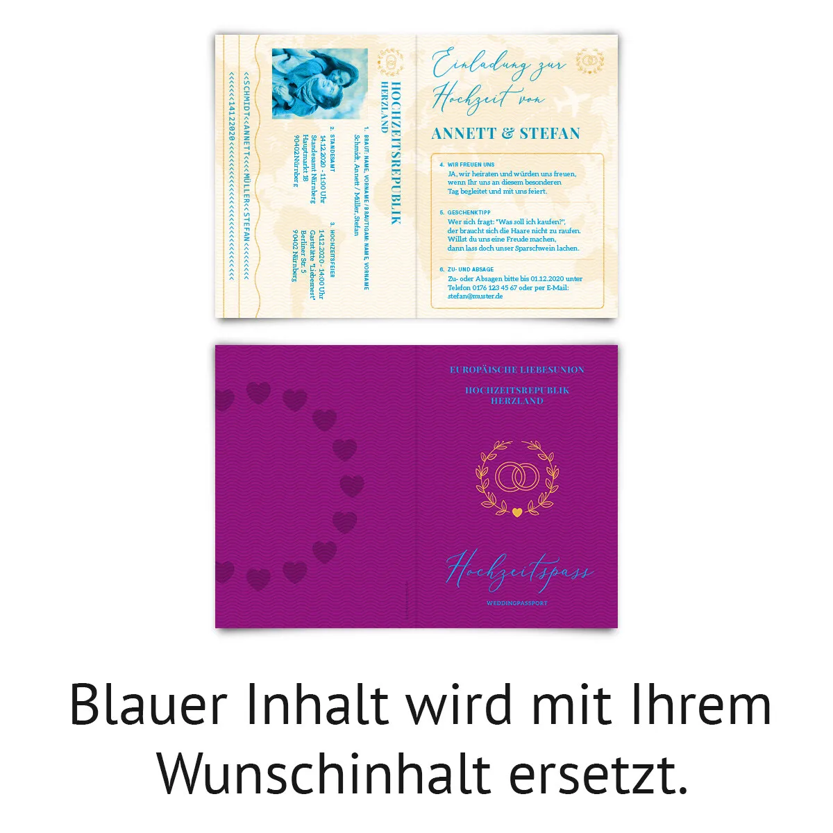 Hochzeitseinladungen - Violetter Reisepass / Hochzeitspass