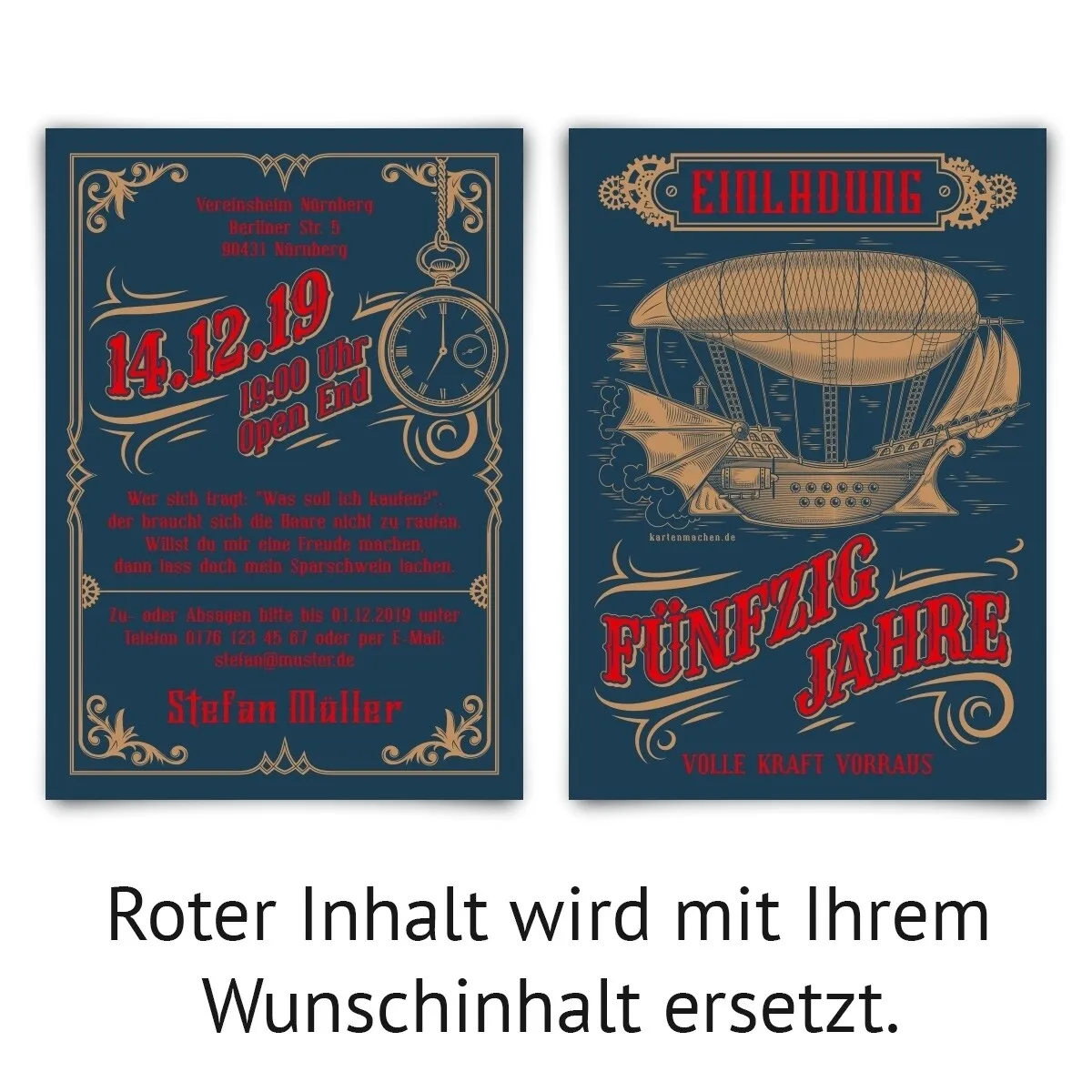 50. Geburtstag Einladungskarten - Steampunk