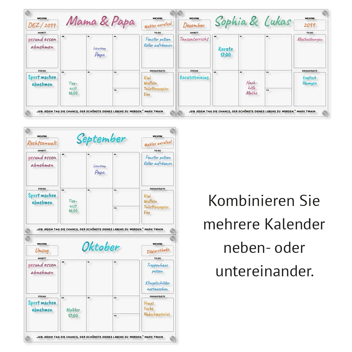 Personalisierter Acrylglas Kalender - Wochenplaner