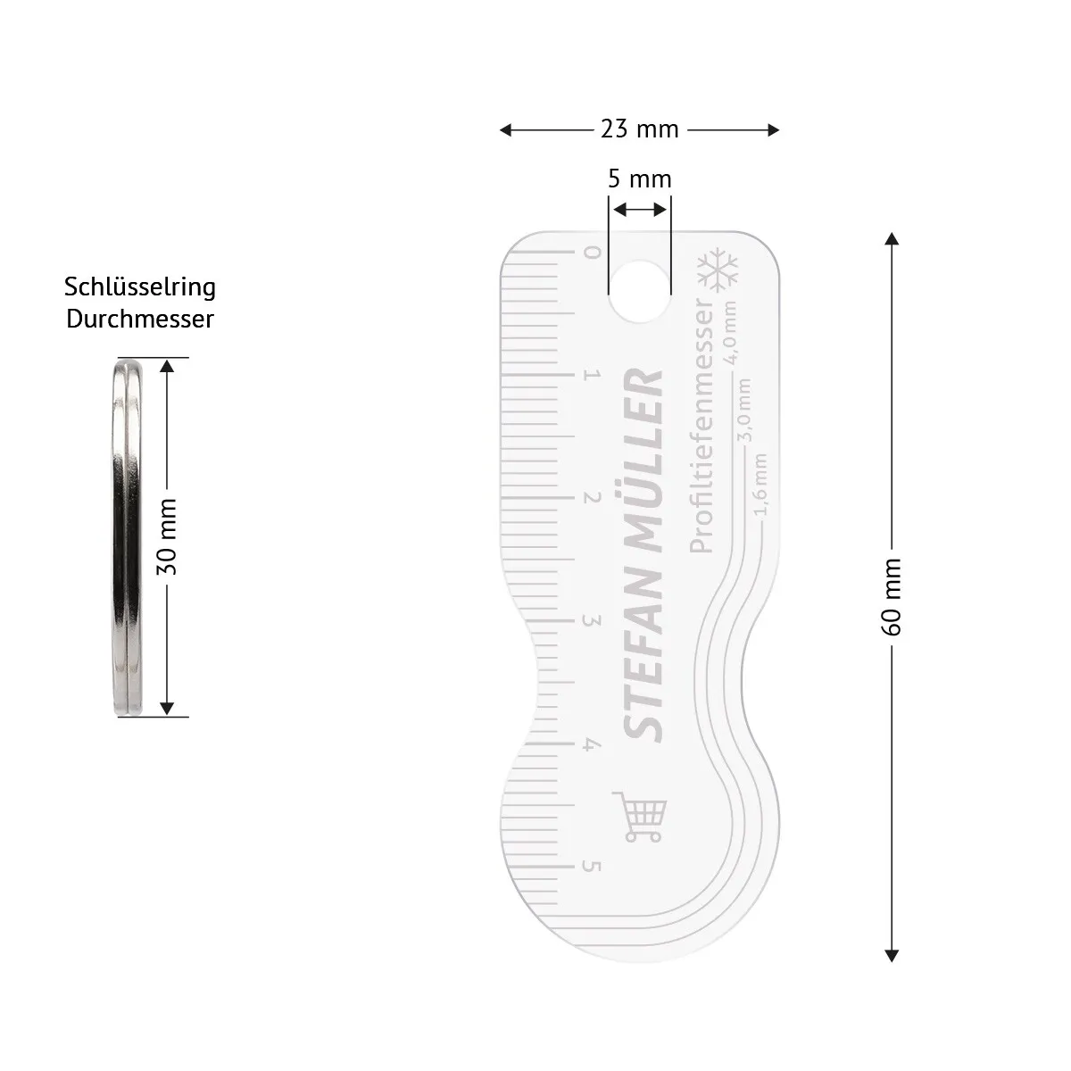 Personalisierter Acrylglas Einkaufswagenlöser Schlüsselanhänger - Profilmesser