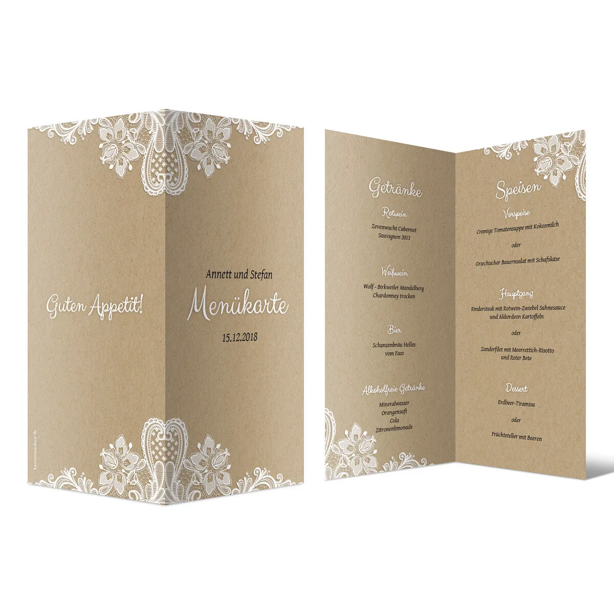 Hochzeit Menükarten - Rustikal Kraftpapier DIN Lang