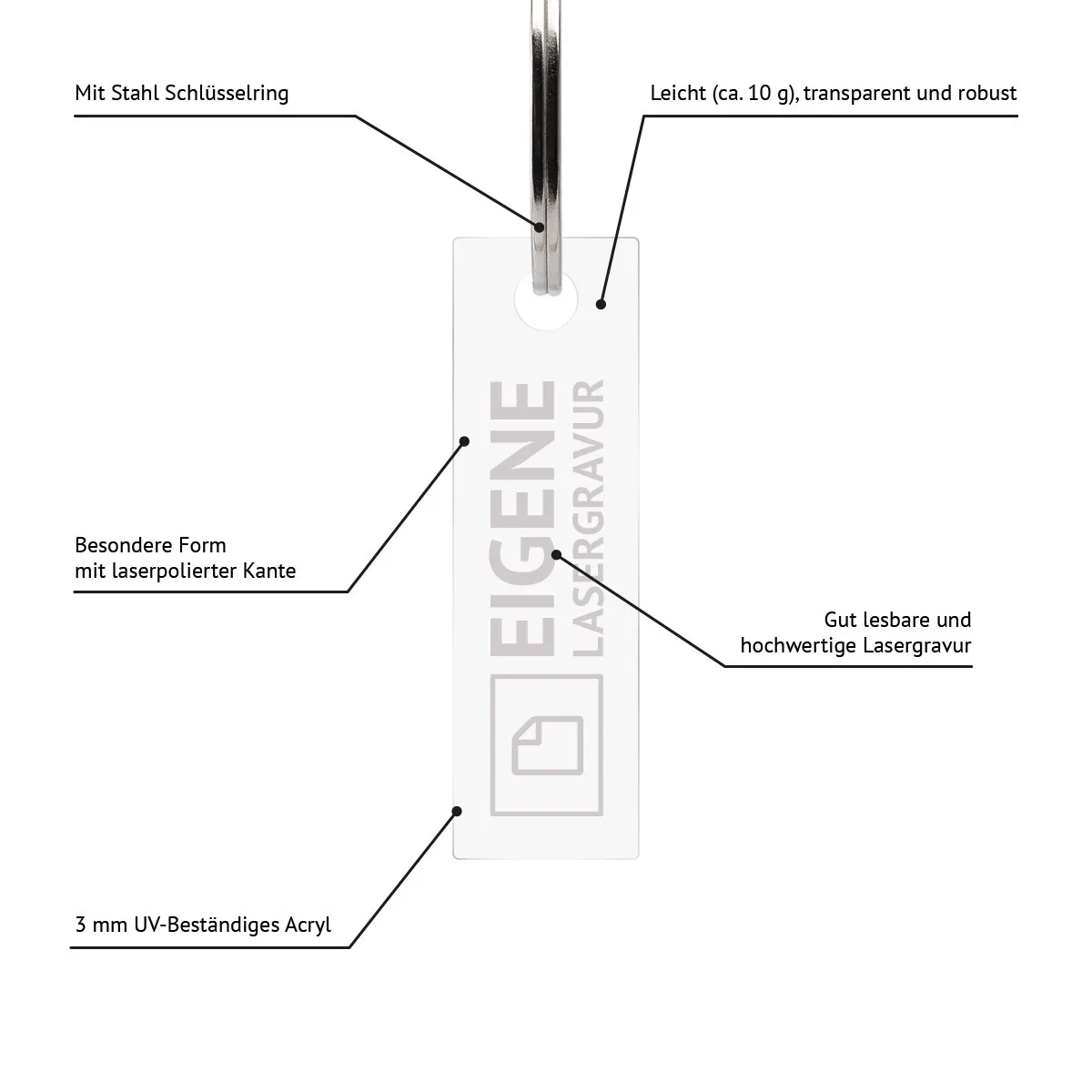 Personalisierter Acrylglas Rechteck Stick Schlüsselanhänger - Eigene Gravurdatei hochladen