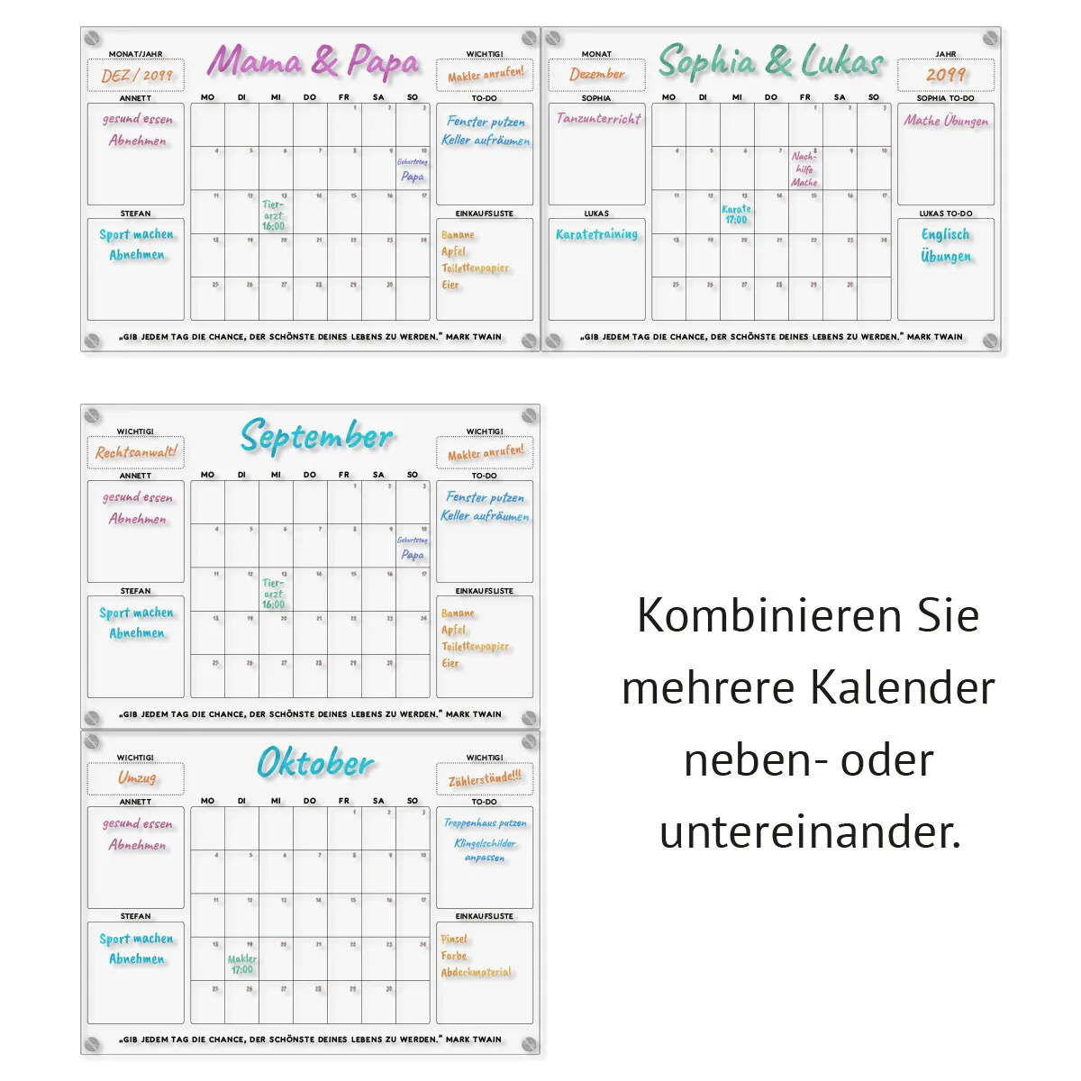 Personalisierter Acrylglas Kalender - Monatsplaner