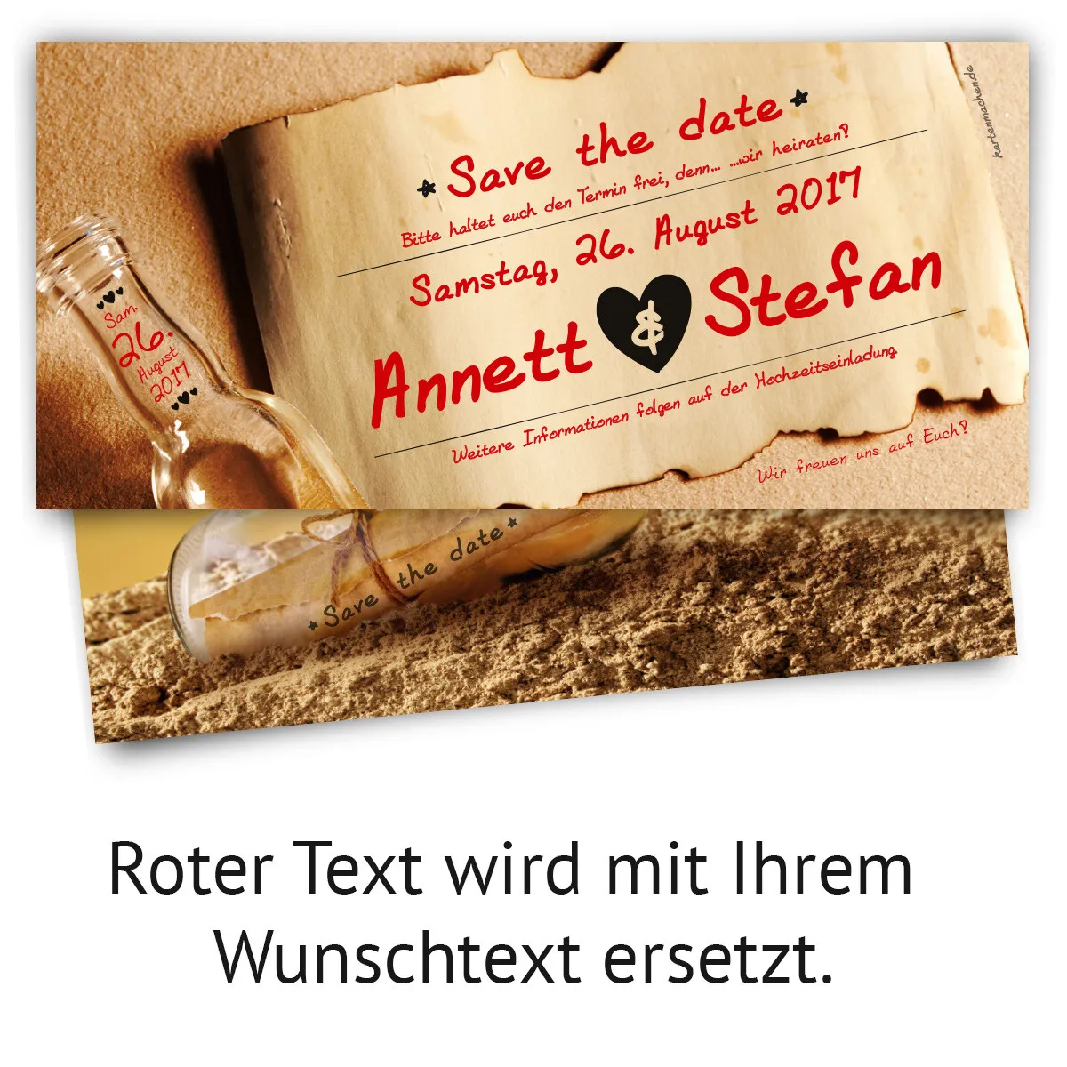 Save the Date Karten im Flaschenpost Motiv