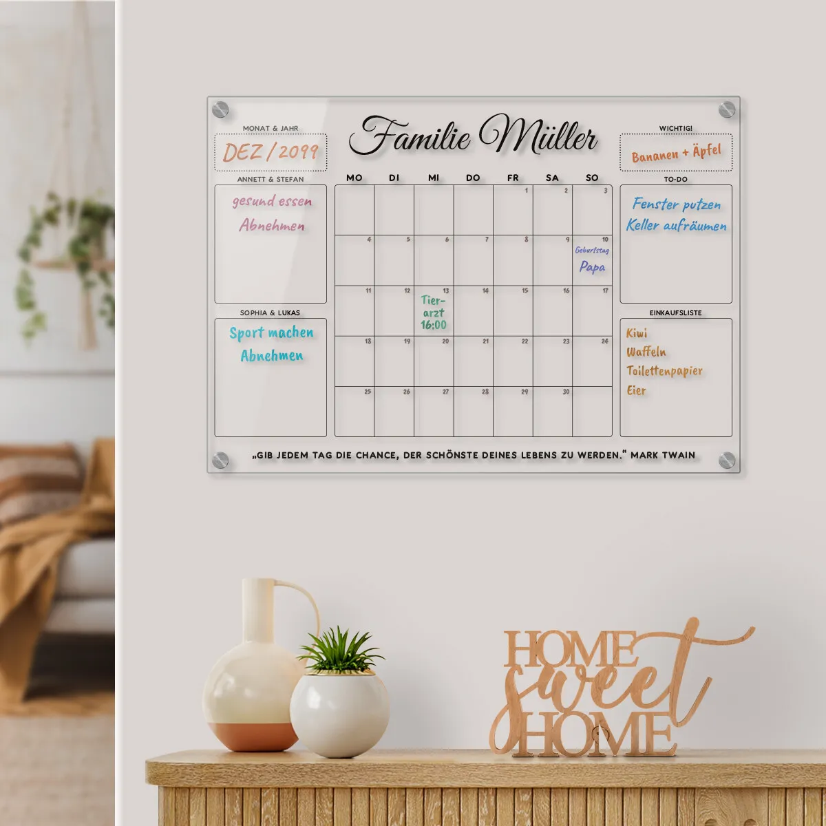 Personalisierter Acrylglas Kalender - Monatsplaner