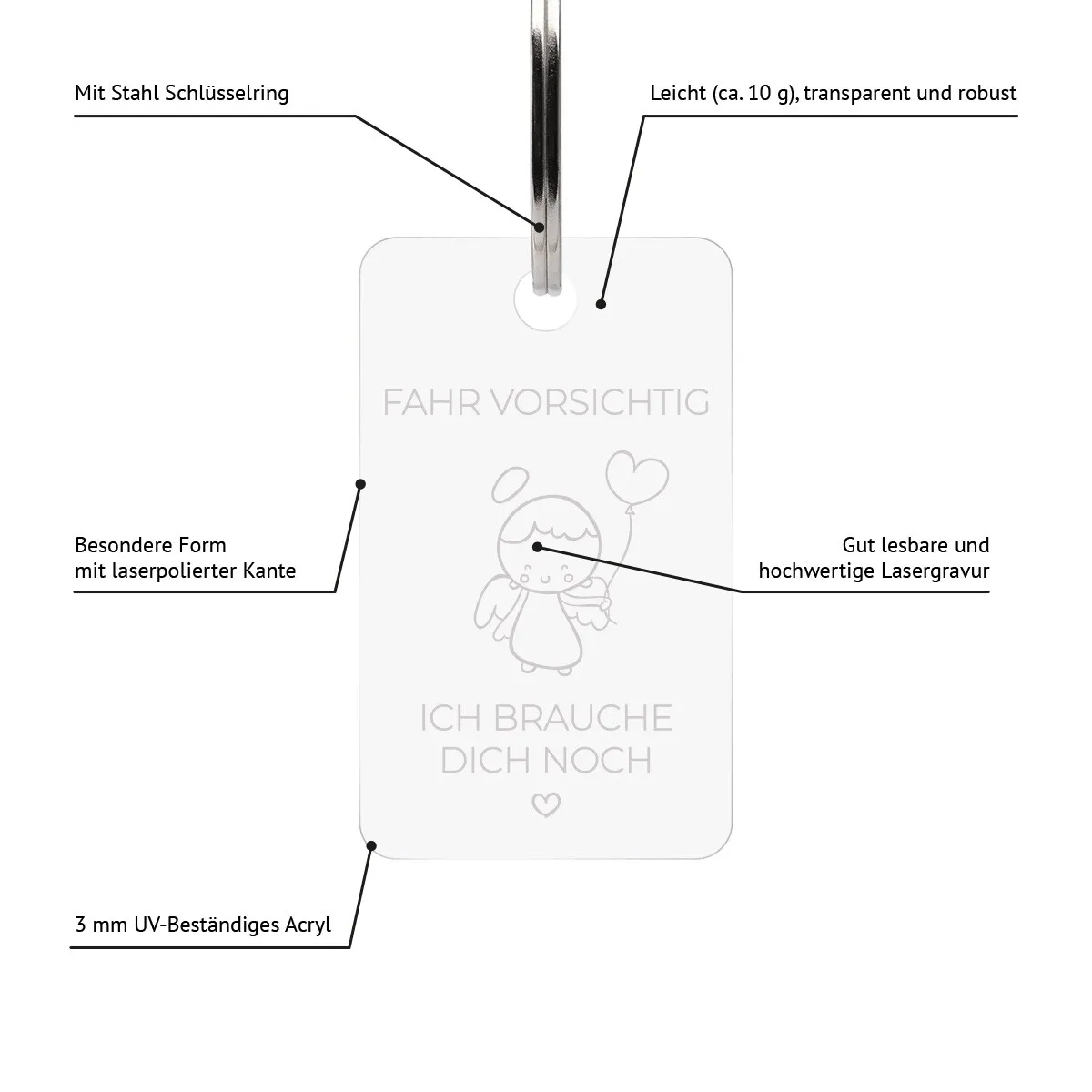 Acrylglas Schlüsselanhänger als Rechteck - Schutzengel
