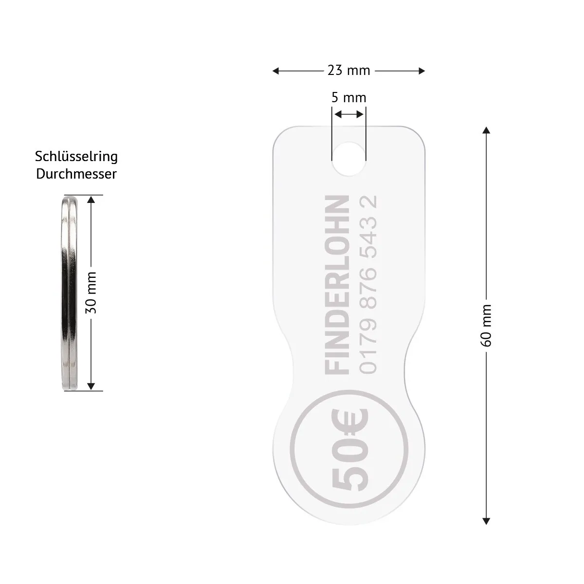 Personalisierter Acrylglas Einkaufswagenlöser Schlüsselanhänger - Finderlohn