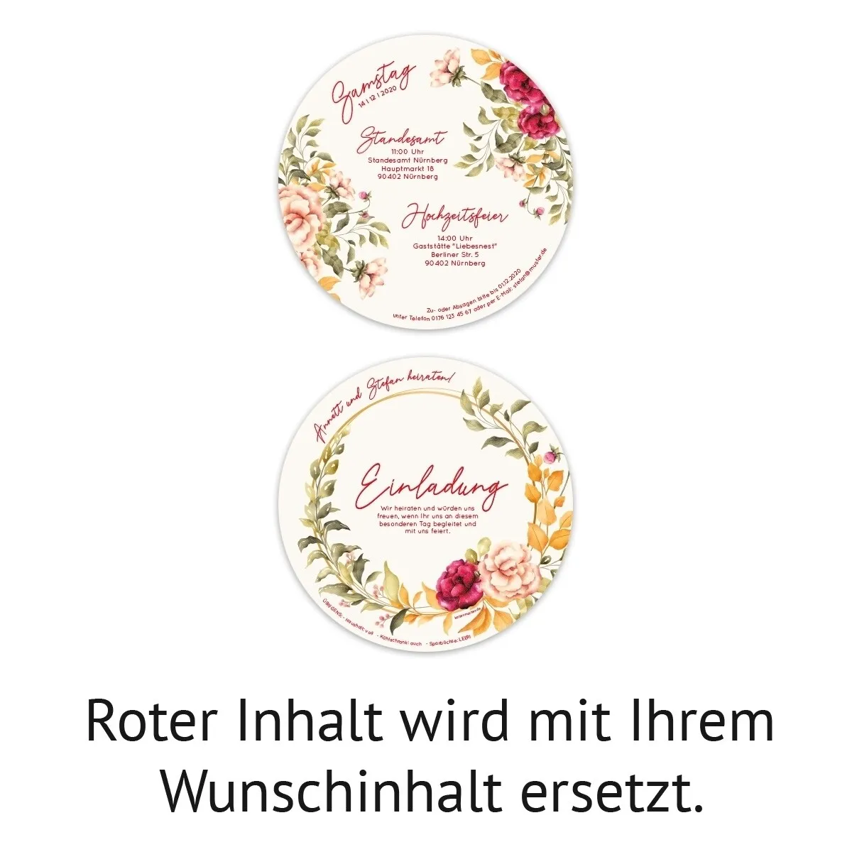 Runde Hochzeitseinladungen - Gelbe Blüten