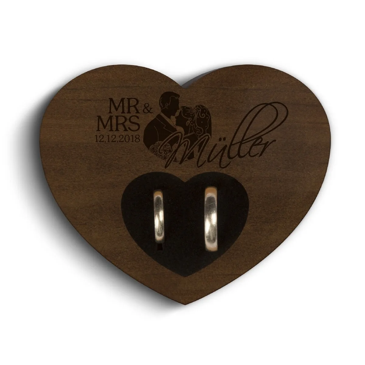 Hochzeit Herz Ringkissen Kebony Holz - Mr & Mrs