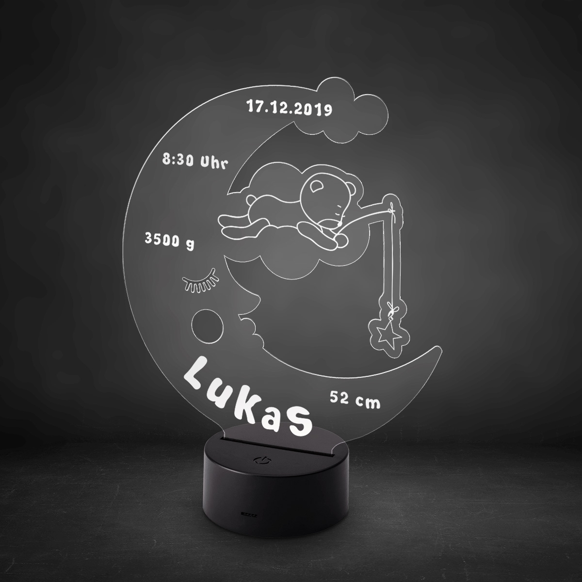 Acrylglasschild LED-Lampe personalisiert - Mondbär