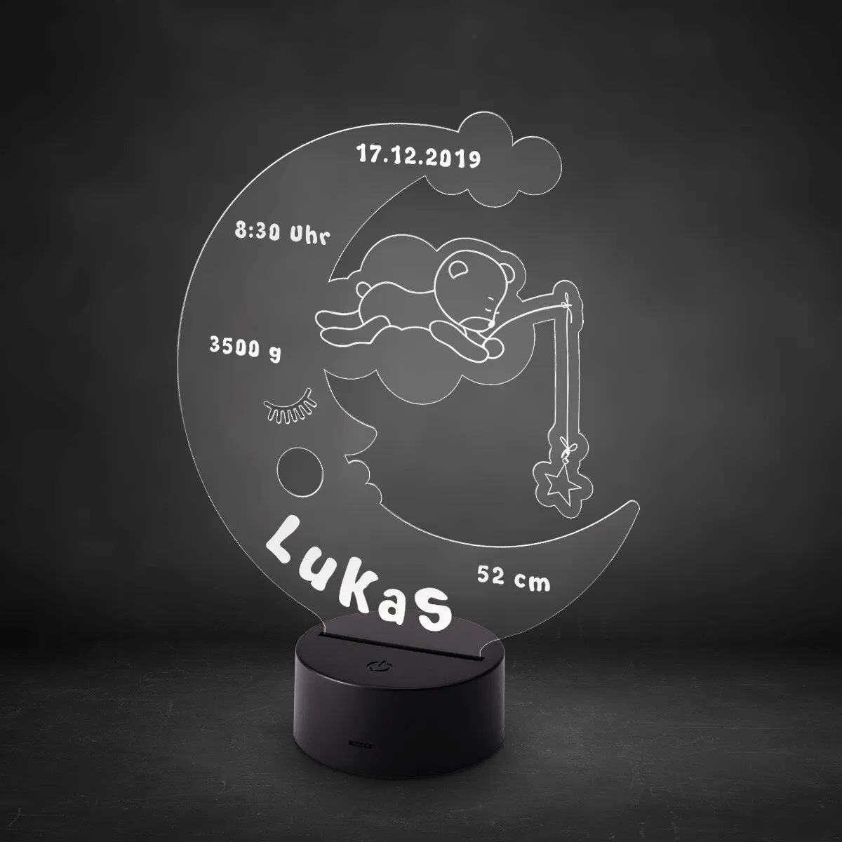 Acrylglasschild LED-Lampe personalisiert - Mondbär