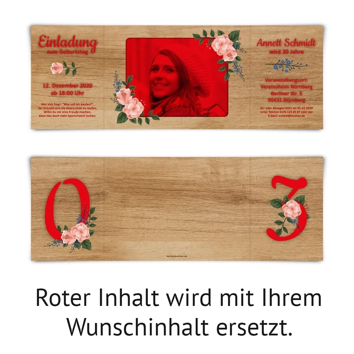 Geburtstag Einladungskarten - Holzblumen