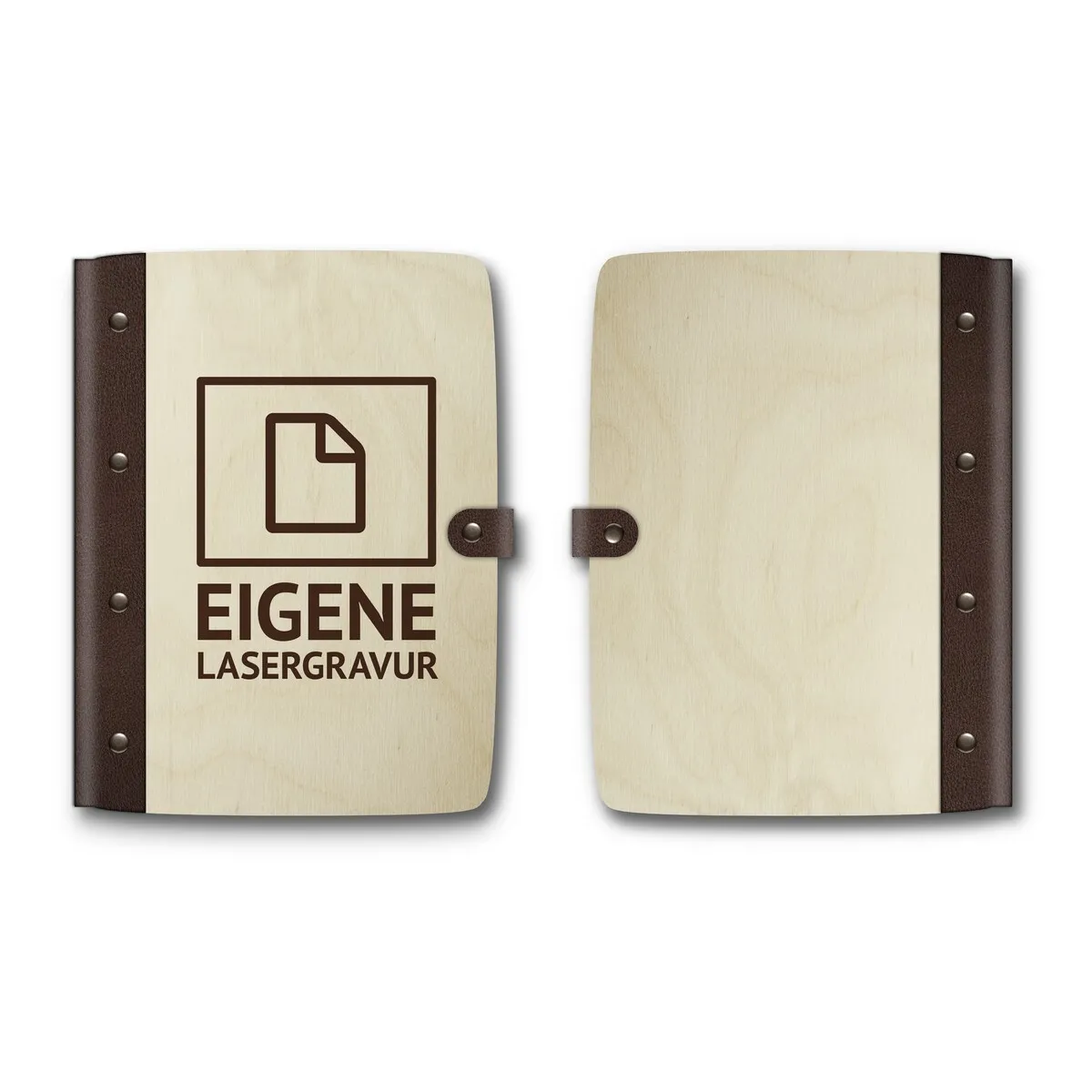 Personalisiertes Notizbuch Birkensperrholz mit Lederrücken - Eigene Gravurdatei hochladen